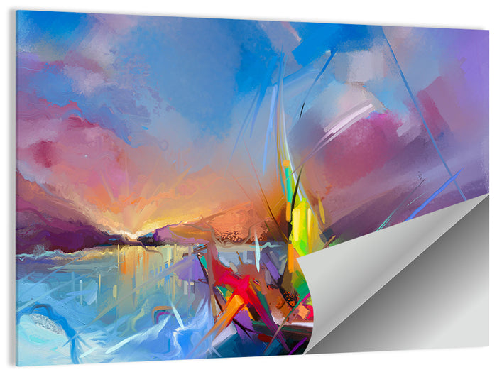 Radiant Sunset Sailboat Painting Wall Art as a poster print