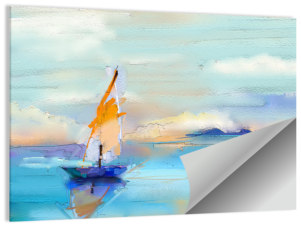 Vibrant Orange Sailboat Seascape Wall Art