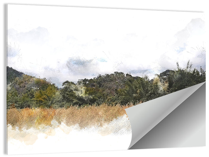 Golden Field Watercolor Illustration Wall Art as a poster print