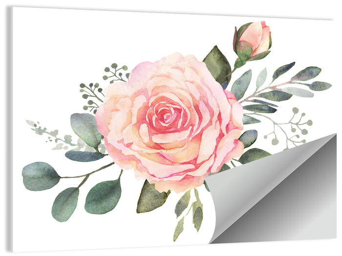 Pink Rose and Eucalyptus Bouquet Wall Art as a poster print