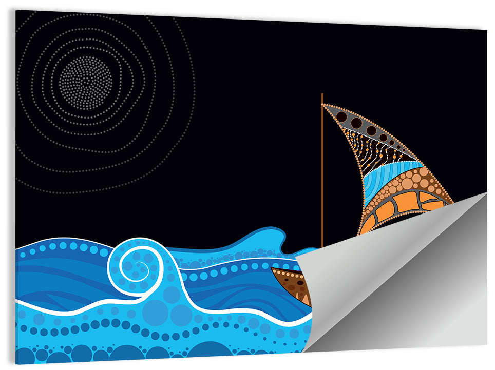 Moonlit Dotted Sailboat Illustration Wall Art