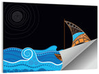 Moonlit Dotted Sailboat Illustration Wall Art