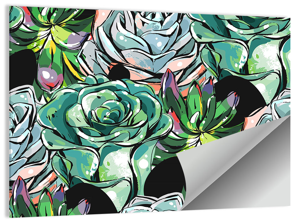 Turquoise Succulent Collage Wall Art