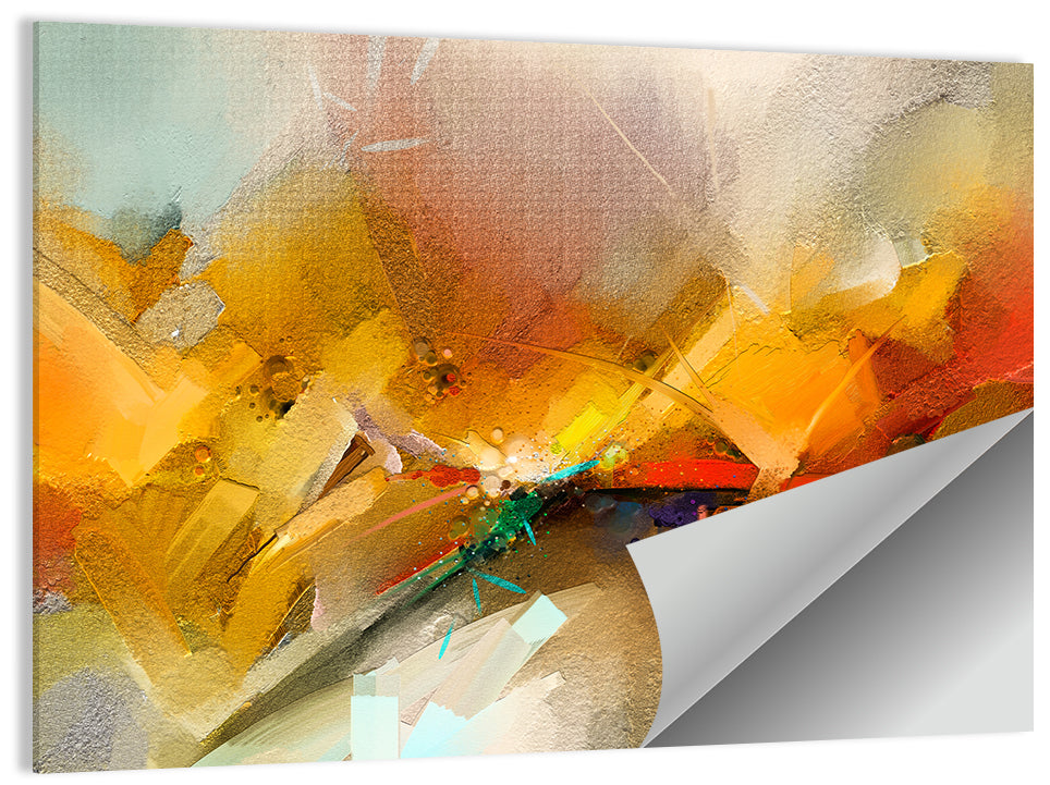 Gold and Teal Brushstroke Abstract Wall Art