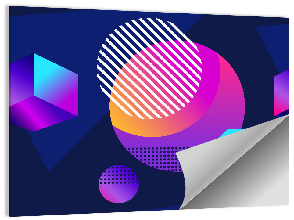 Isometric Shapes in Blue and Purple Wall Art