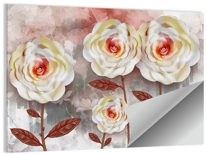 Layered Peach Rose Illustration Wall Art as a poster print