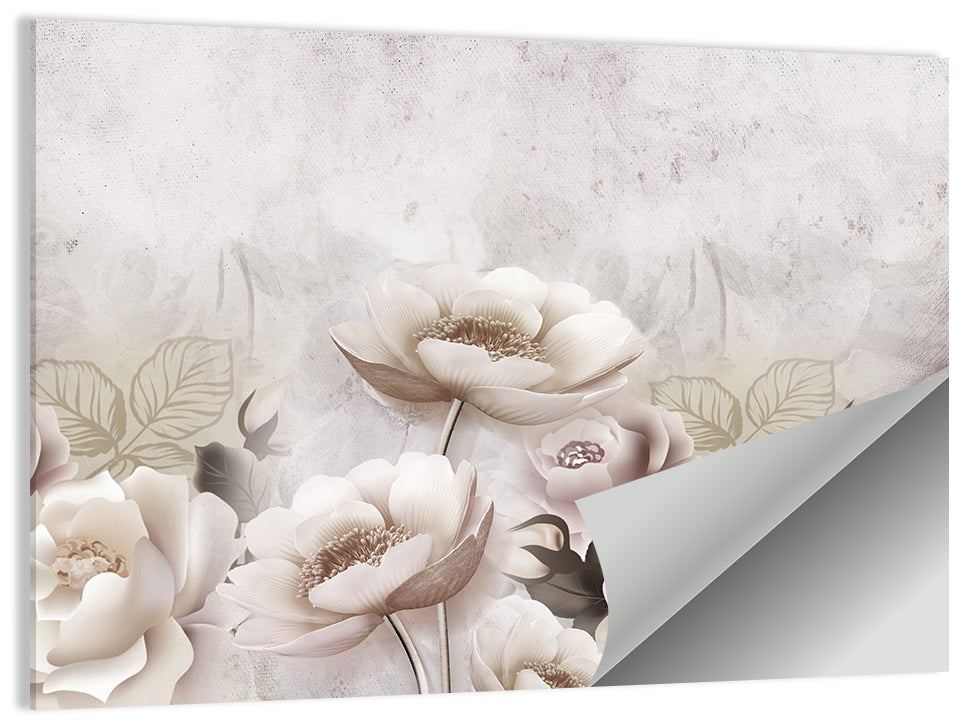 3D White Roses Wall Art