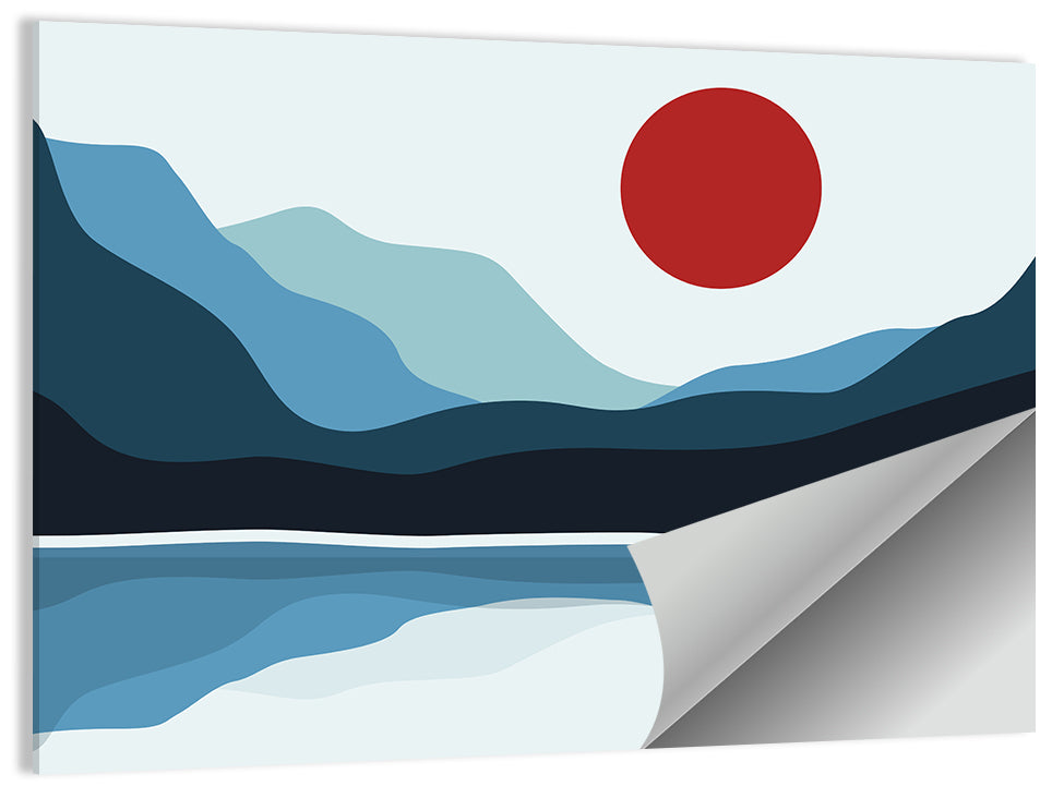 Layered Mountain Lake Illustration Wall Art