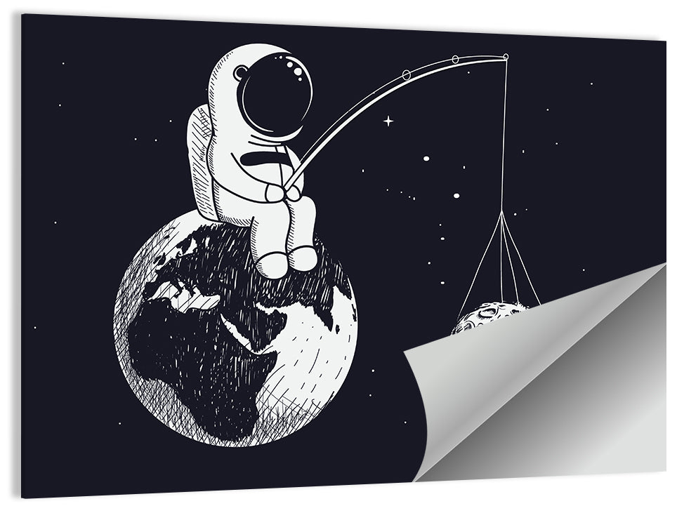 Little Astronaut Fishing the Moon Wall Art