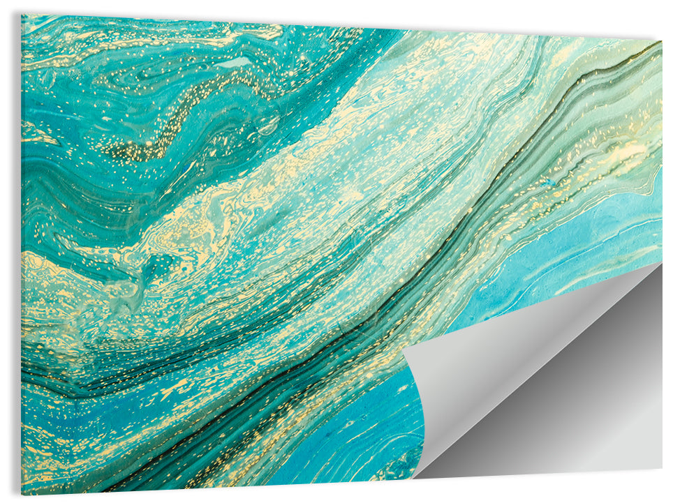 Teal Marble Swirl with Gold Veining Wall Art