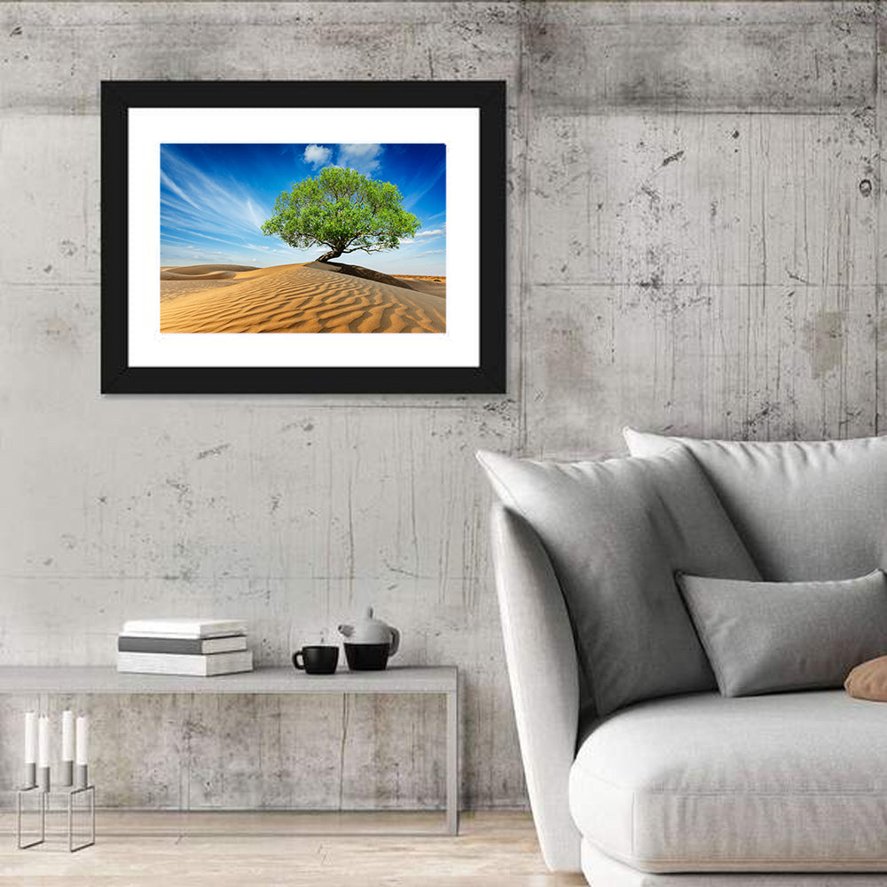 Solitary Green Tree on Sand Dune Wall Art