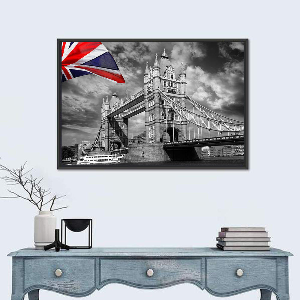 Tower Bridge with Flag Accent Wall Art in a room, landscape