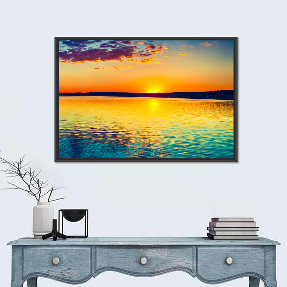 Golden Hour Over Russian Lake Wall Art in a room, landscape