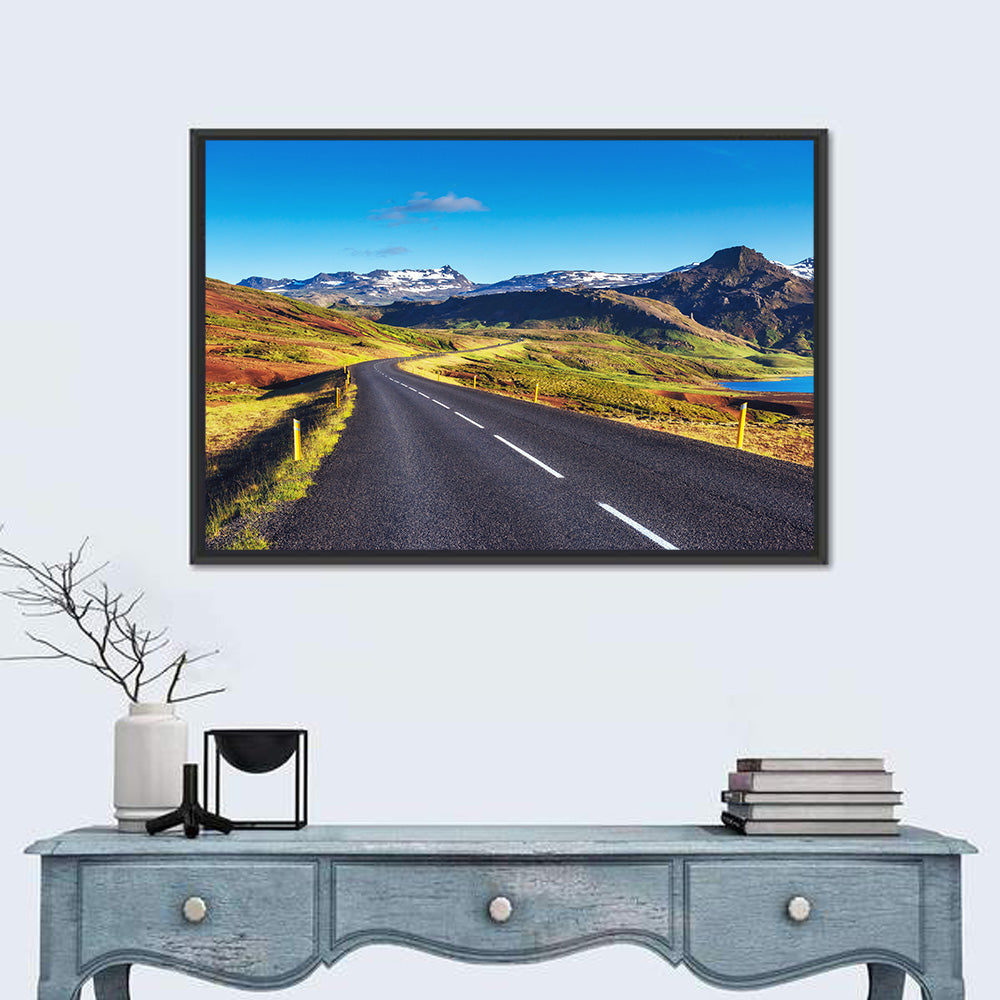 Icelandic Mountain Road Wall Art in a room, landscape