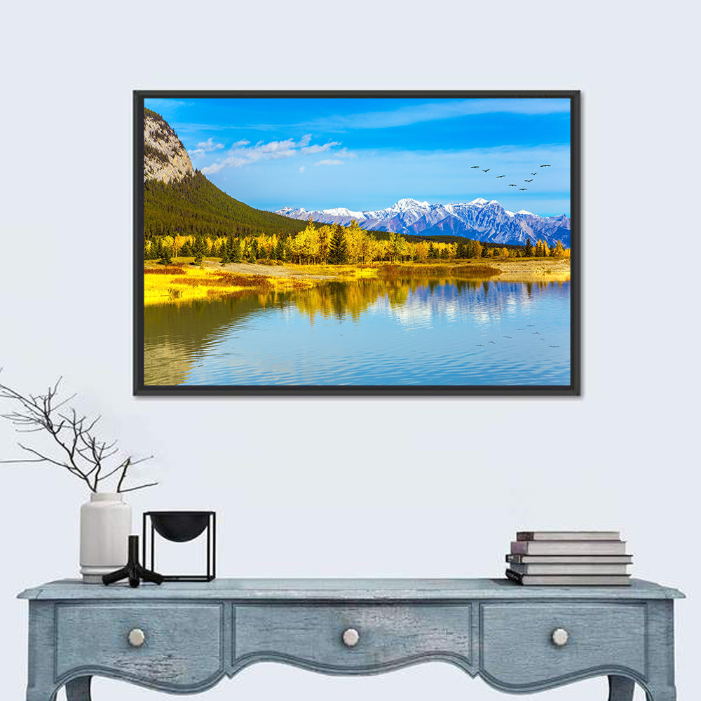 Abraham Lake Reflections Wall Art in a room, landscape