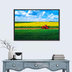 Red Tractor Over Yellow Rapeseed Field Wall Art