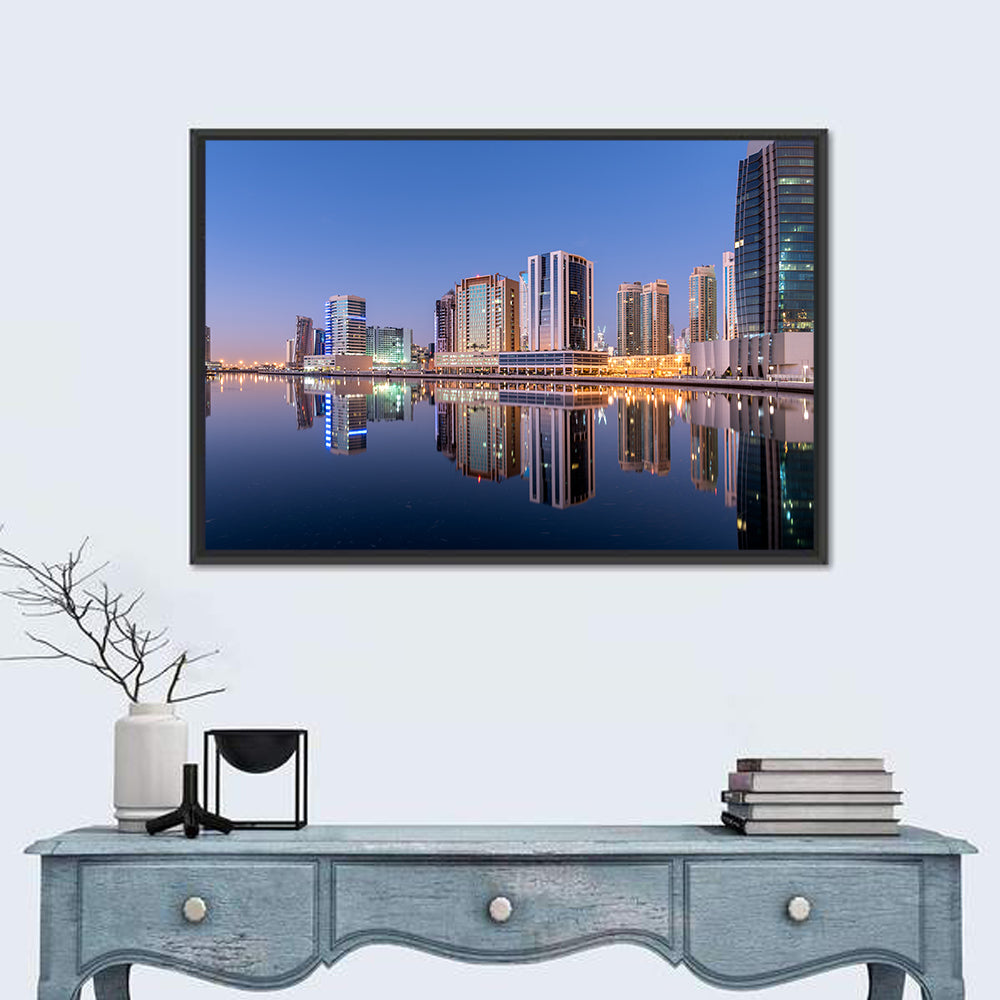 Dubai Marina Skyline at Dusk Wall Art in a room, landscape