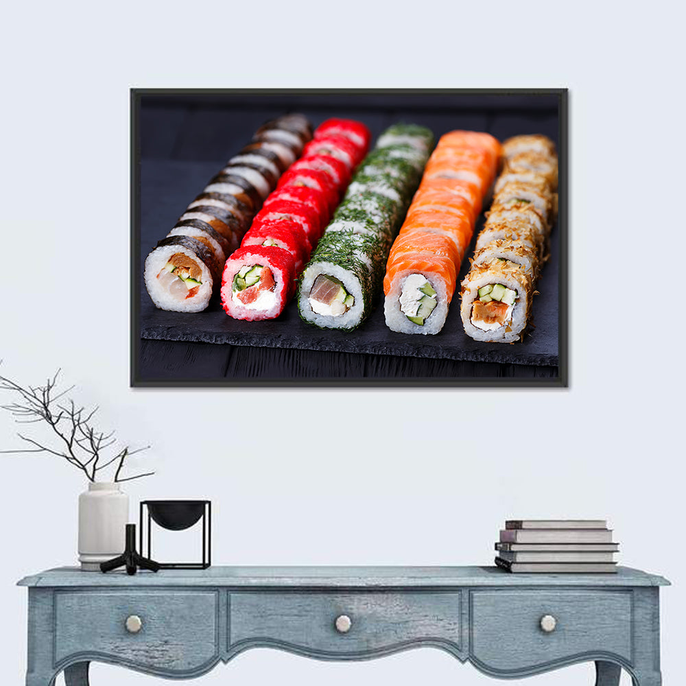 Sushi Rolls on Slate Wall Art in a room, landscape
