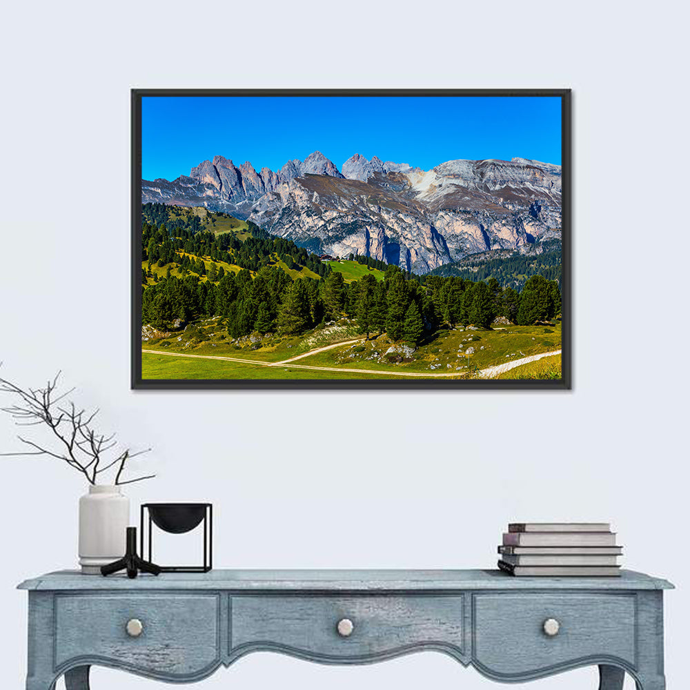 Alpine Meadow and Jagged Peaks Wall Art in a room, landscape