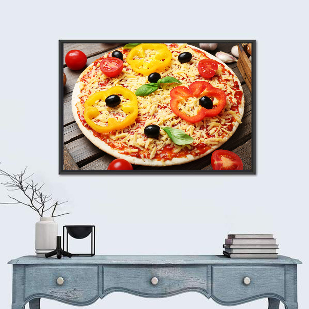 Pizza Ingredients Close-up Wall Art in a room, landscape