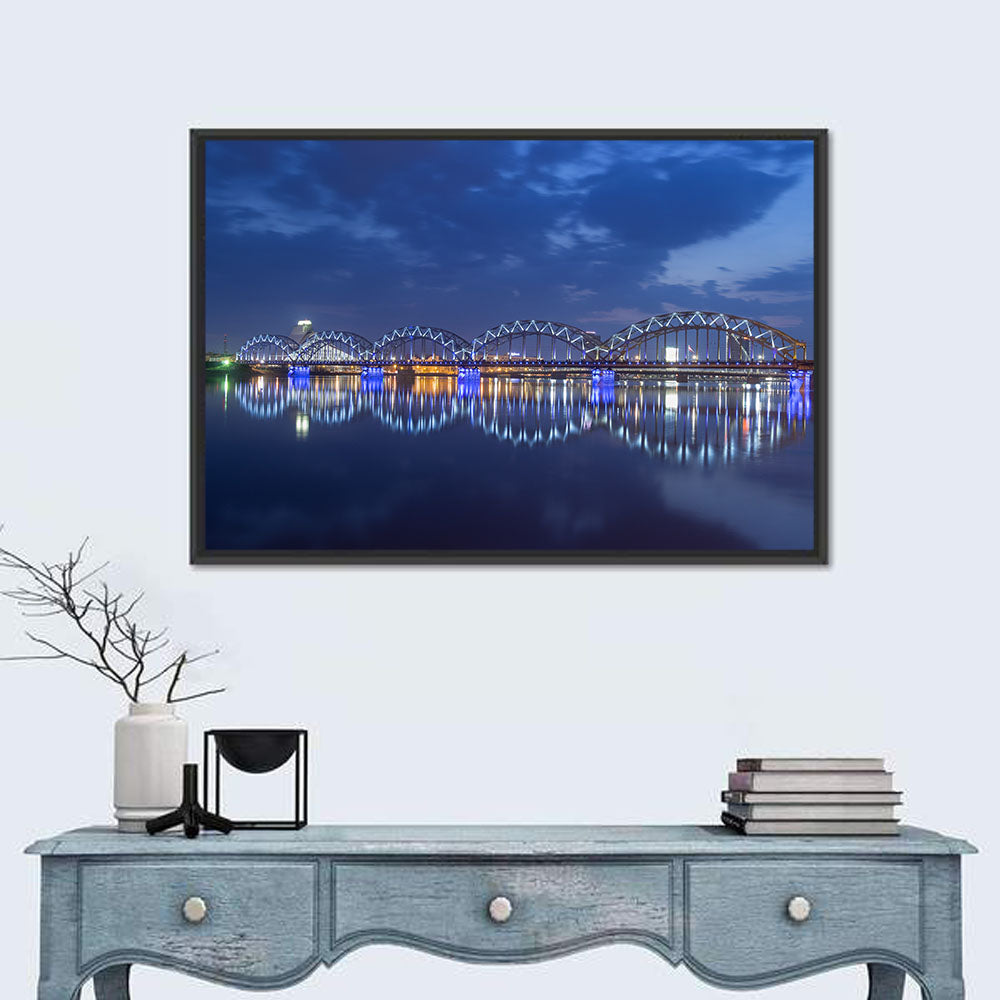 Riga Railway Bridge at Night Wall Art