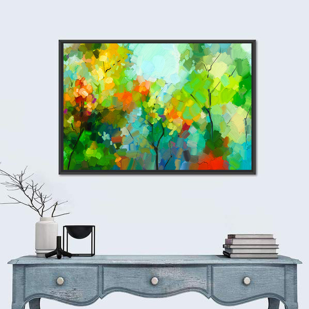 Colorful Forest Canopy Wall Art in a room, landscape