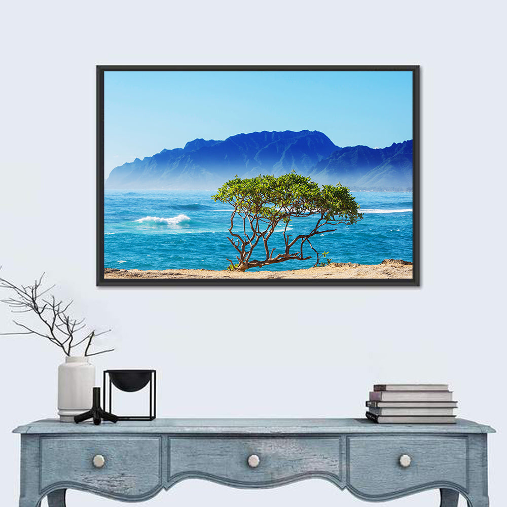 Hawaiian Coastal Tree on Rocky Shore Wall Art