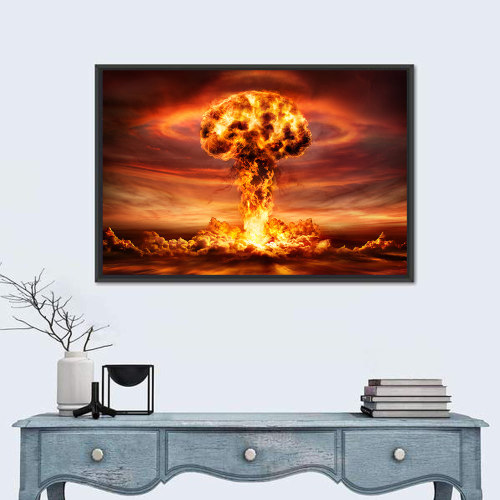 Nuclear Mushroom Cloud Wall Art in a room, landscape
