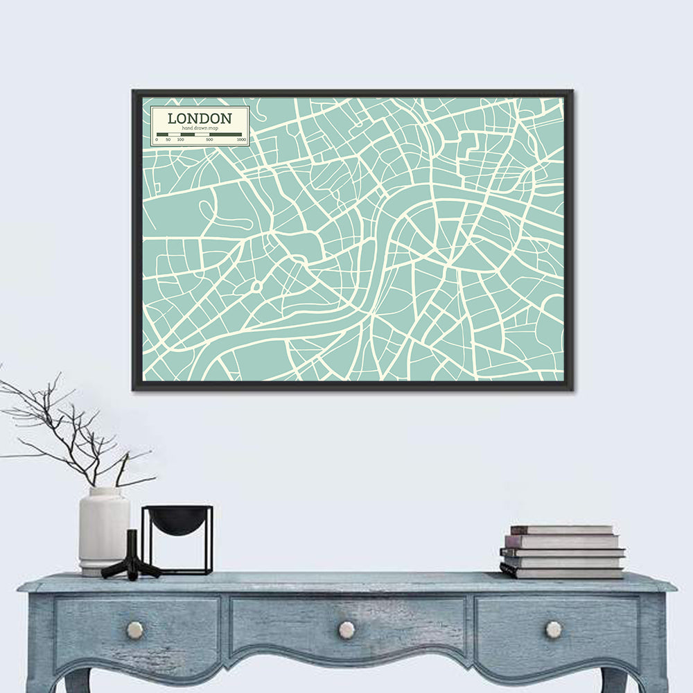London Cartographic Map Wall Art in a room, landscape