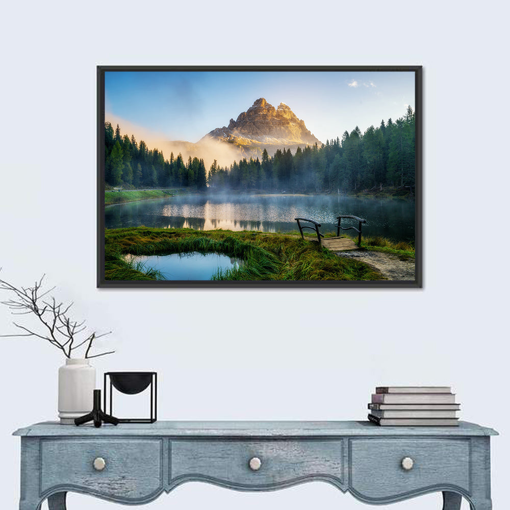 Lago D'antorno with Tre Cime Peaks Wall Art in a room, landscape