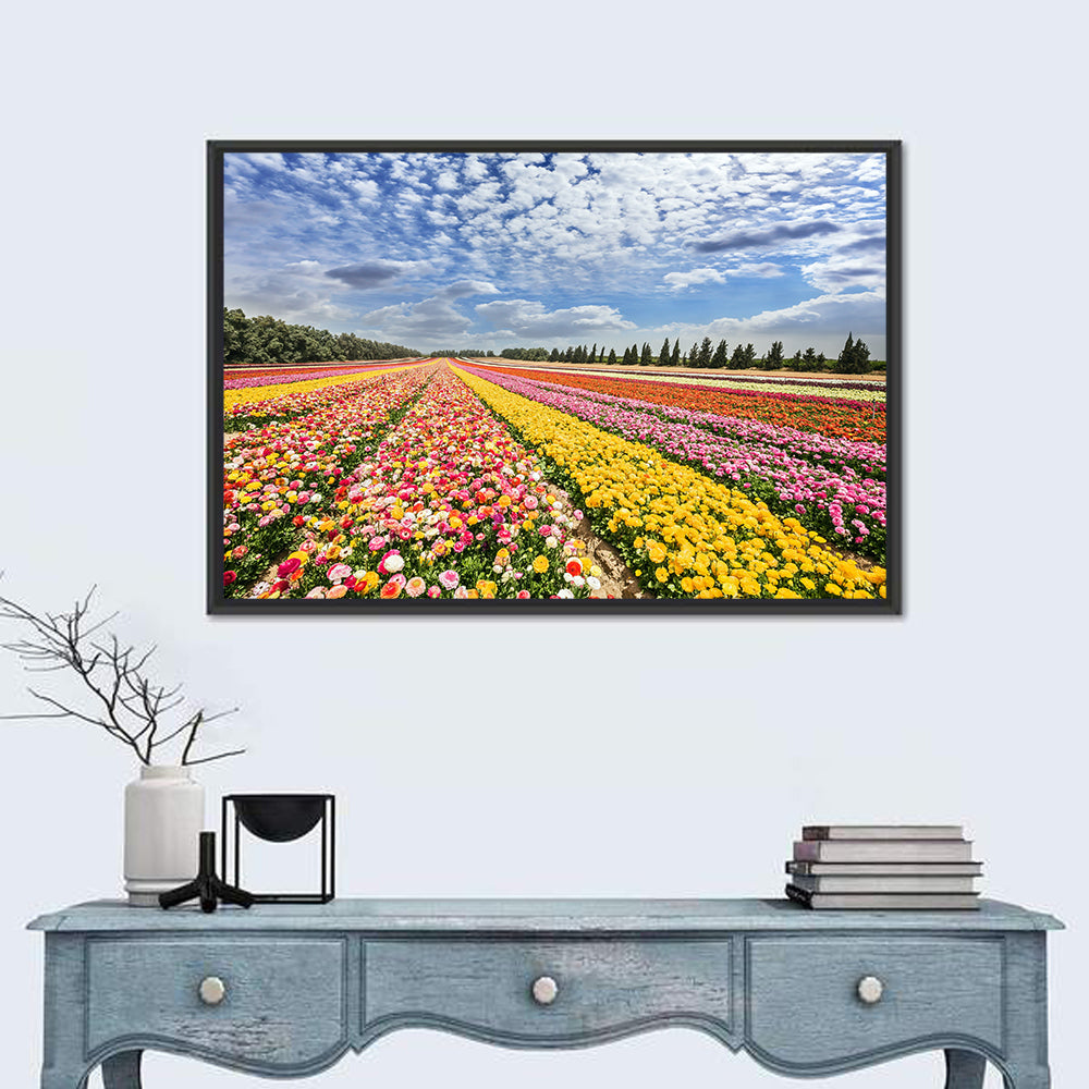 Spring Buttercup Field Wall Art in a room, landscape