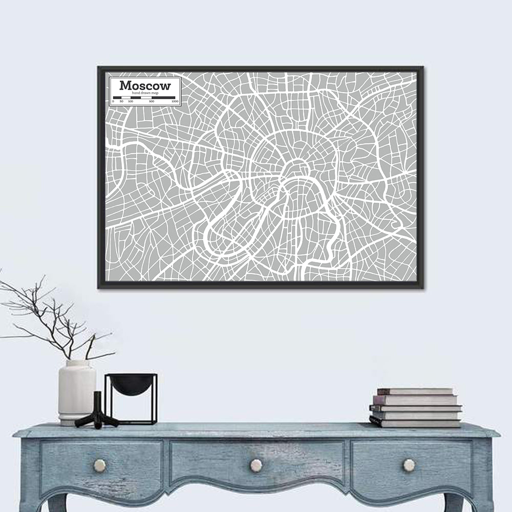 Moscow City Map Wall Art in a room, landscape