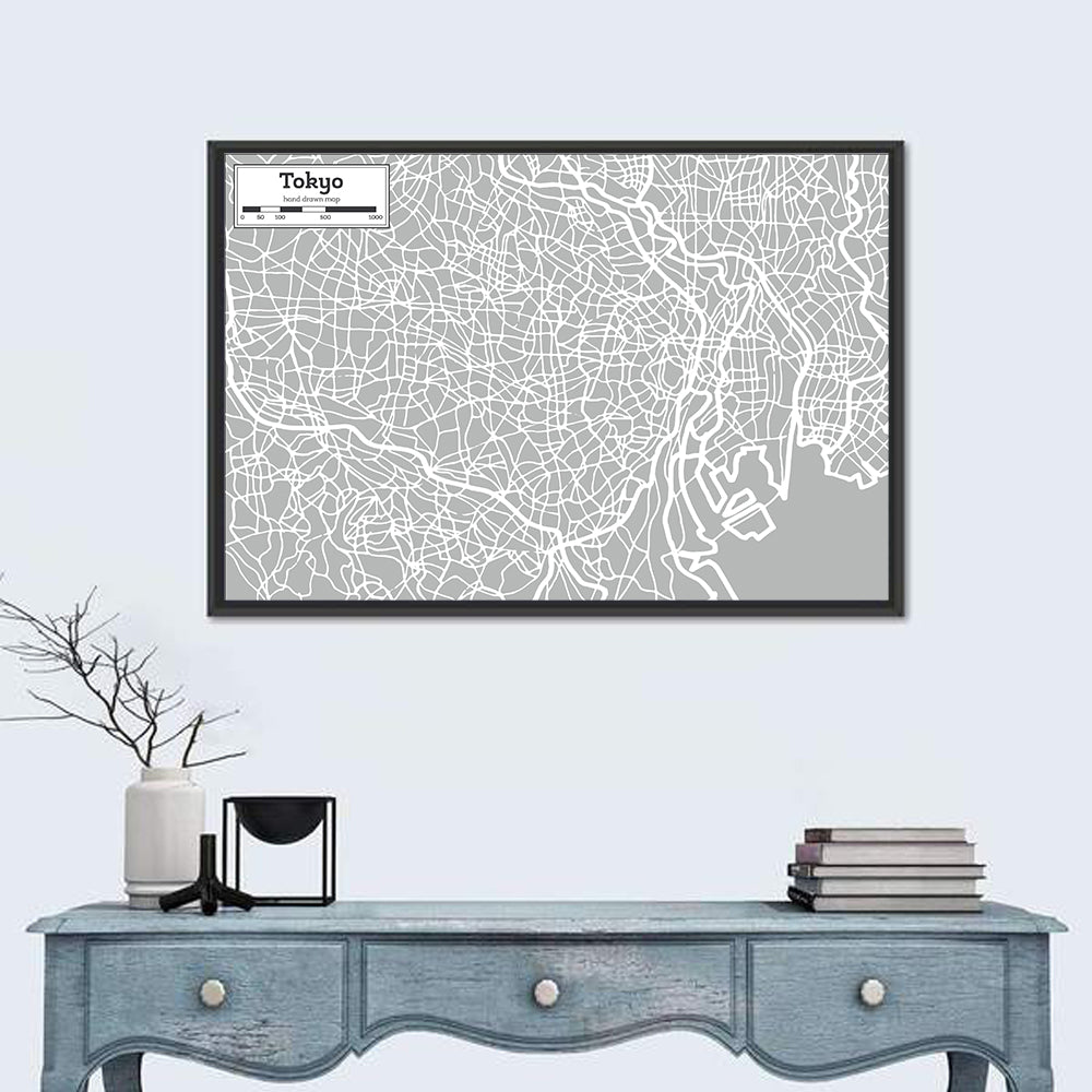 Tokyo Street Grid Map Wall Art in a room, landscape