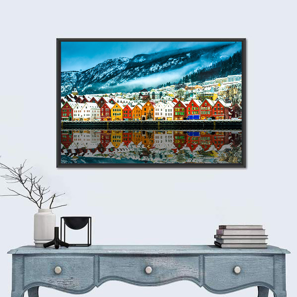 Bryggen Harbor, Bergen Wall Art in a room, landscape
