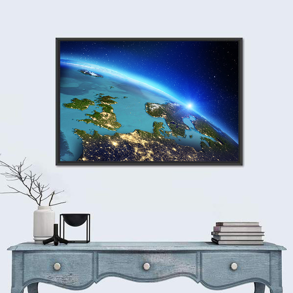 Sunrise Over Europe from Orbit Wall Art in a room, landscape