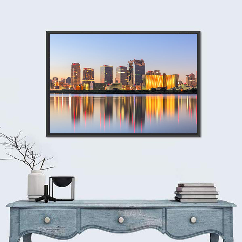 Umeda Skyline at Dusk Wall Art in a room, landscape