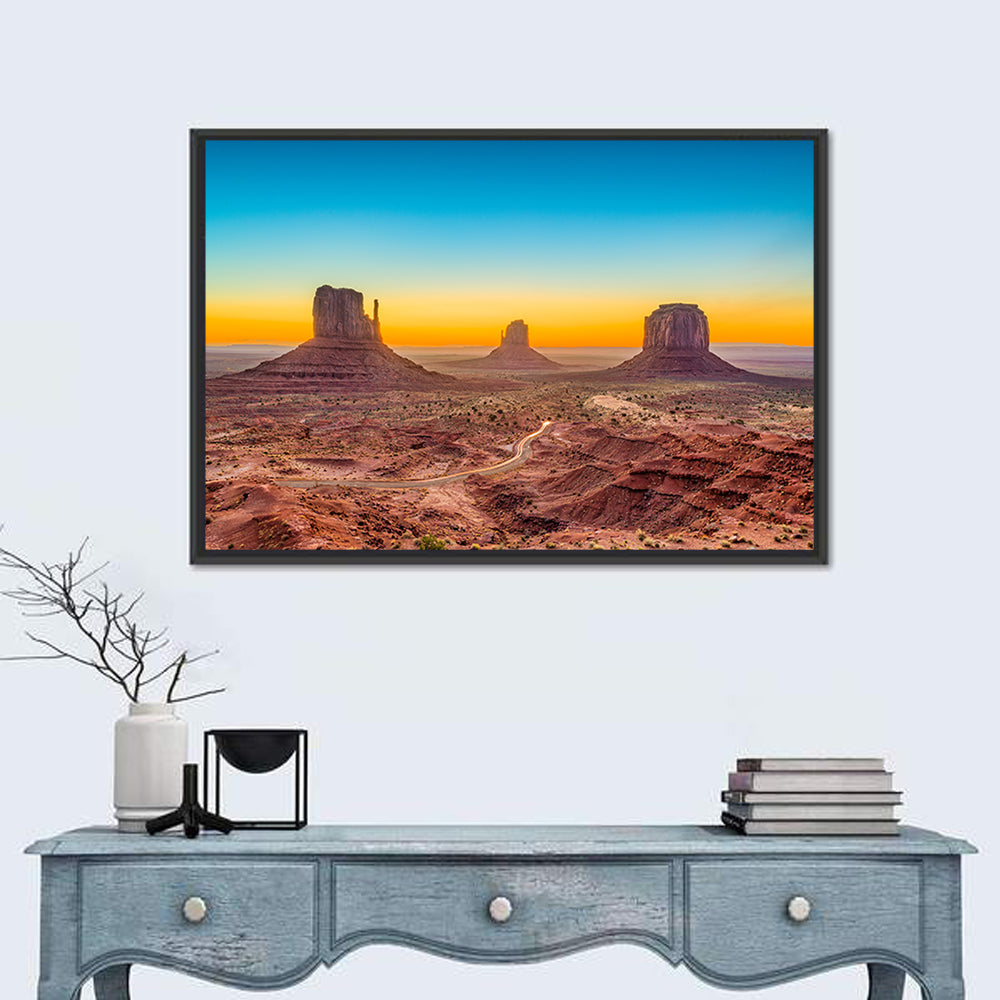 Monument Valley Sunrise with Winding Road Wall Art in a room, landscape