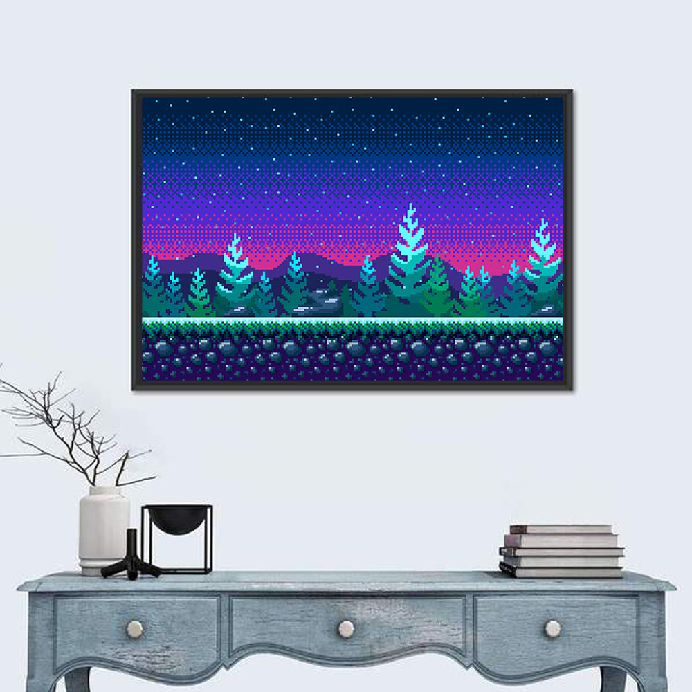 Starlit Pixel Forest Wall Art