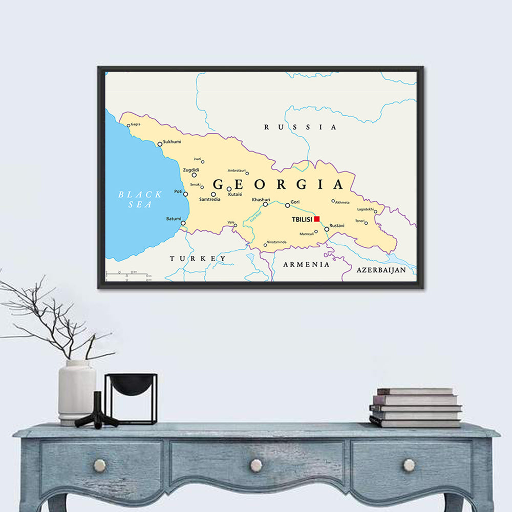 Georgia Political Map with Labeled Cities Wall Art in a room, landscape