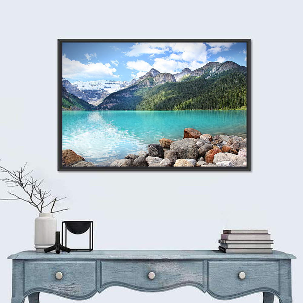 Lake Louise Turquoise Vista Wall Art in a room, landscape