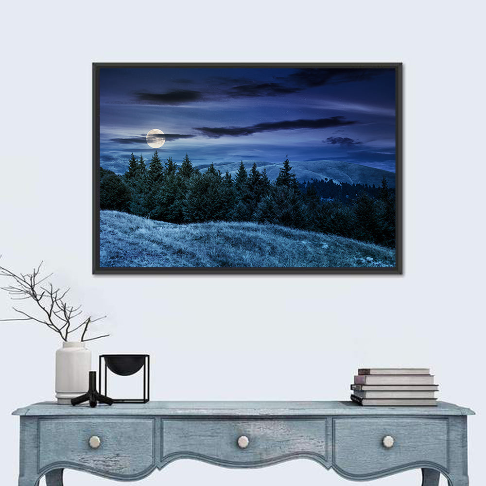 Moonlit Svydovets Ridge Wall Art in a room, landscape