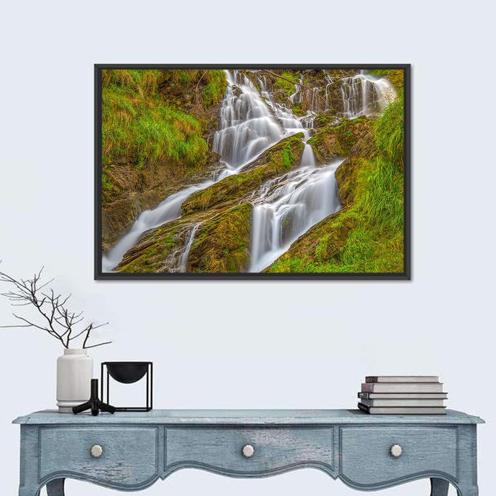 Tiered Waterfall in Val D'aosta Wall Art in a room, landscape
