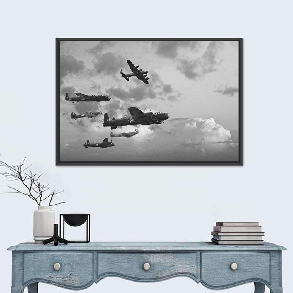 Lancaster Bombers in Formation Wall Art in a room, landscape