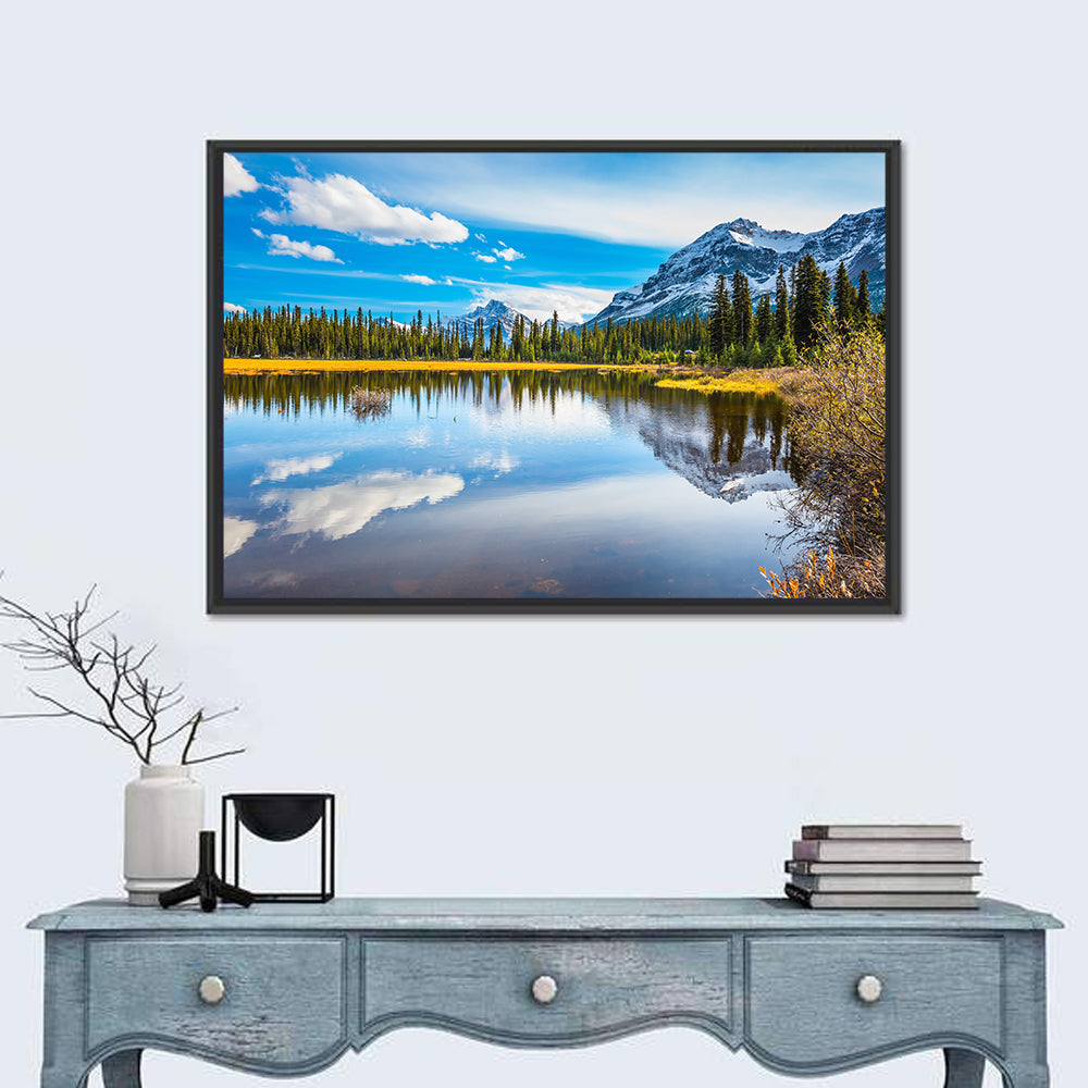 Marshy Lake Reflection in the Rocky Mountains Wall Art in a room, landscape