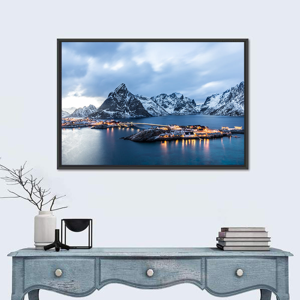 Blue Hour Over Reine, Lofoten Wall Art in a room, landscape