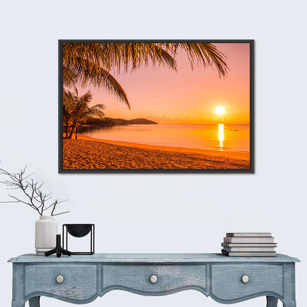 Golden Palm Sunset Wall Art