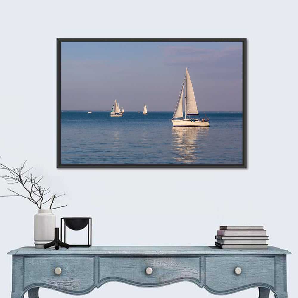 Sailboats on Lake Balaton Wall Art in a room, landscape