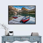 Canadian Rockies Lake with Red Canoes Wall Art