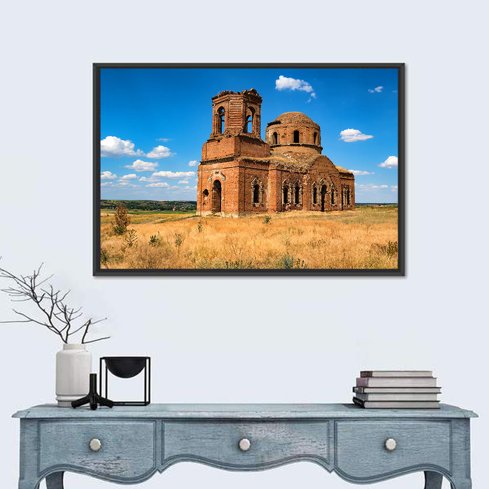 Sunlit Ruined Orthodox Cathedral Wall Art in a room, landscape