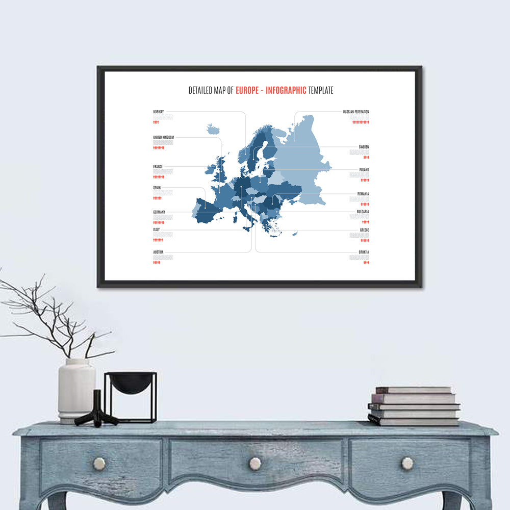 Detailed Map of Europe Infographic Wall Art